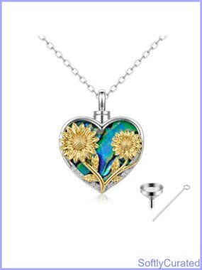 Memorial Urn Necklace 22in Platinum Metal Sunflower Ashes Keepsake Jewelry